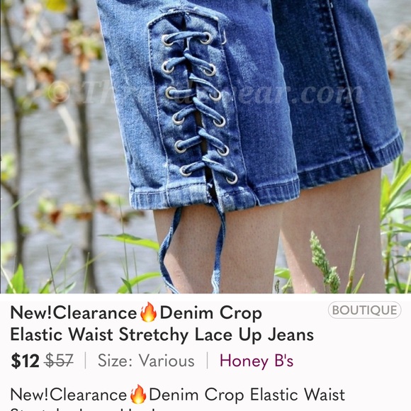 New! Denim Crop Lace Up Blue Jeans! Size 10/12 - Picture 6 of 8